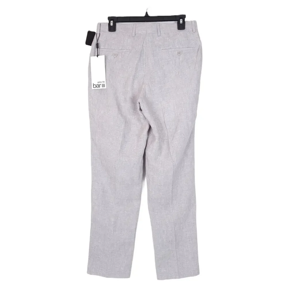 Bar III Mens Slim Fit 2 Piece Linen Suit 36R 29x30 Light Grey Solid NWT